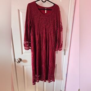 Orange Creek Maroon Red Lace Dress with Floral Embellishments Medium